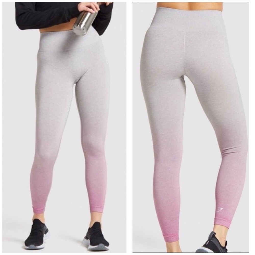 Gymshark Adapt Light Grey Marl Shell Pink Ombré Seamless Gym Workout Leggings